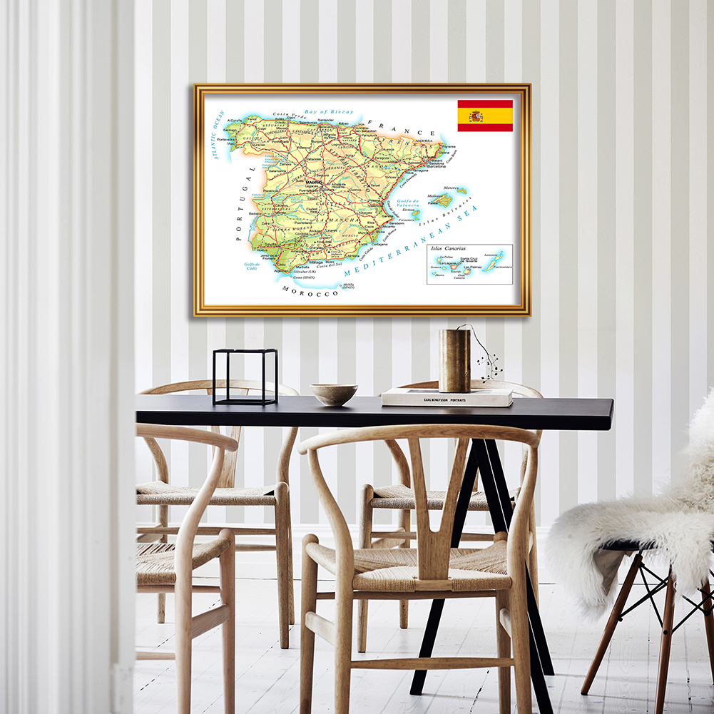 84*59cm The Spain Map of Road and Rail Network (In Spanish ) Wall Art Poster Canvas Painting School Supplies Home Decoration