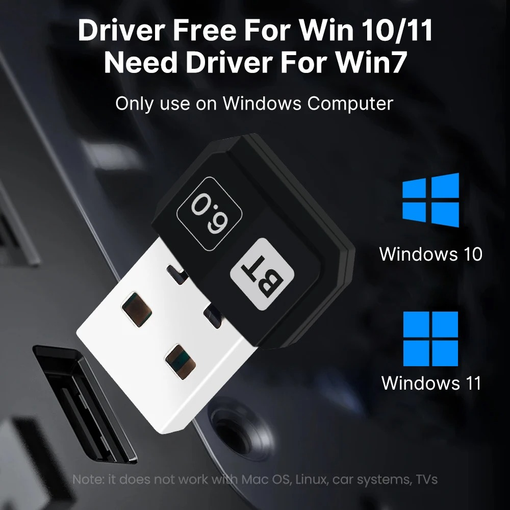 USB Bluetooth 6.0 5.4 Adapter for PC Windows 10 11 Bluetooth Receiver Transmitter for Keyboard/Mouse/Pc Laptop