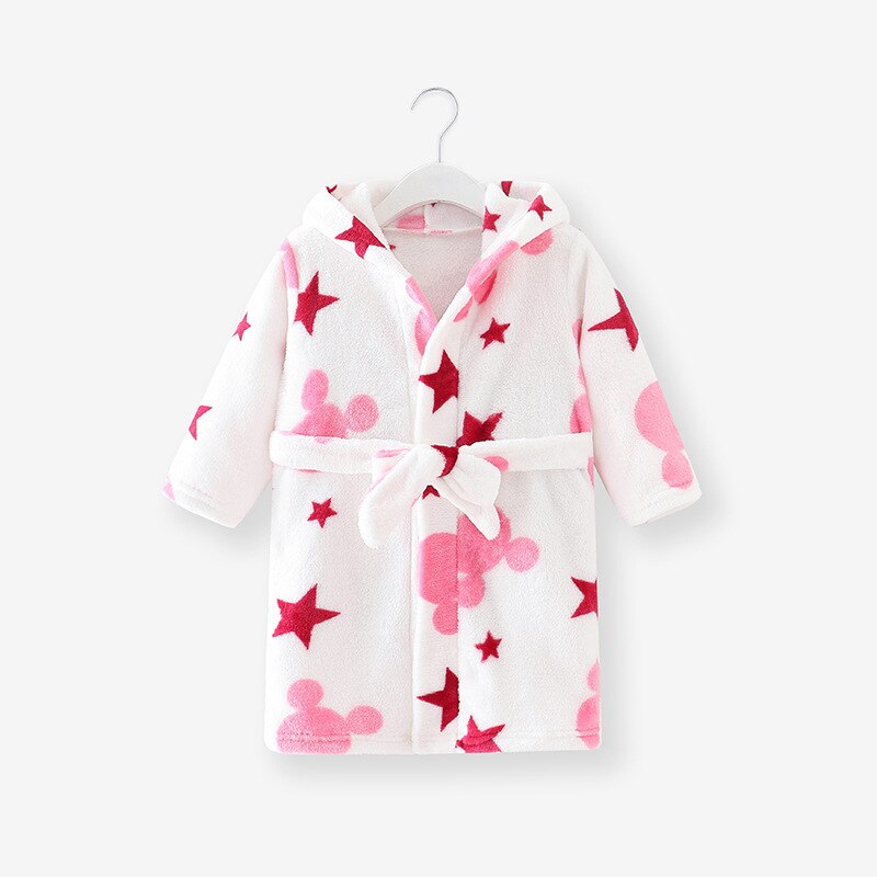 Benemaker barn flanell tecknad morgonrock för flicka pojke mjuk huva sovkläder söta kläder baby barn bomull lång pyjamas  na059: Mickey / 3t