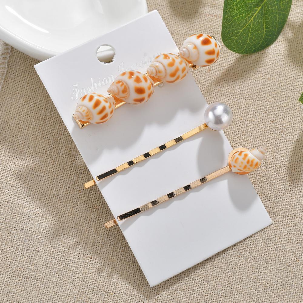 Kymyad 3Pcs/ Set Bohemia Metal Hairpins Natural Shell Stone Beads Hair Clips Bobby Pin Barrette Hairpin Hair Accessories: 6