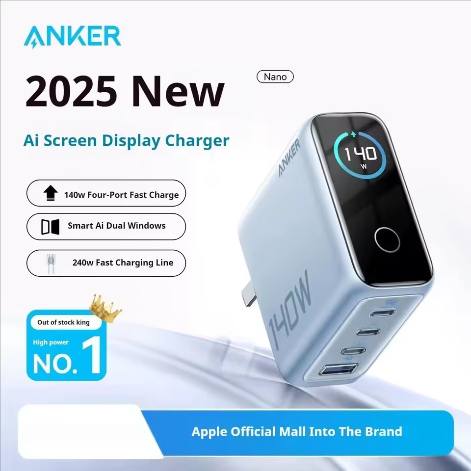Originele anker zolo 140w gan 4 -poorts oplader pps laptop voor iphone, macbook pro air, ipad galaxy  s24, dell xps 13 met 1.5m kabels