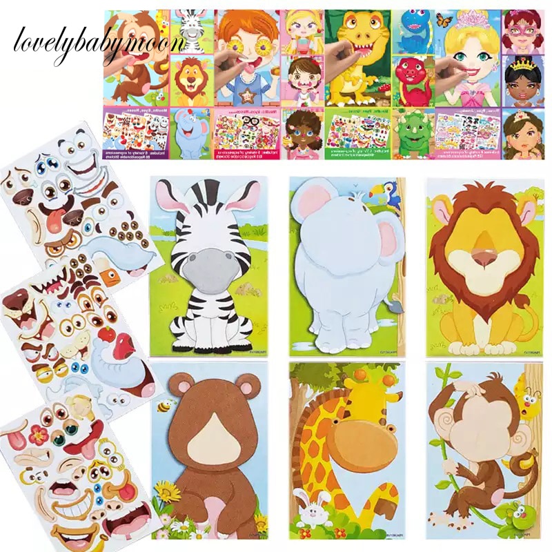 Cartoon Gezicht Verandering Stickers Diy Stickers Puzzel Games Maken Gezicht Monteren Jigsaw Baby Erkenning Training Onderwijs Speelgoed