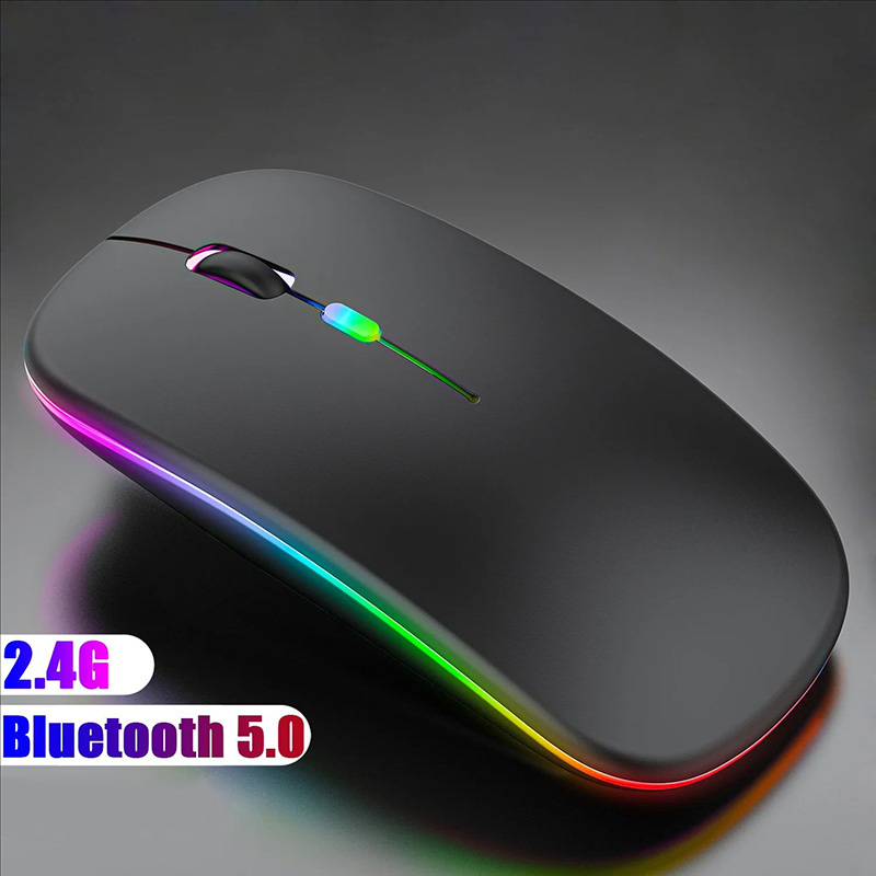 Bezprzewodowa mysz Bluetooth 5.0 2,4 GHz, z lampką USB z możliwością ładowania RGB, odpowiednia do laptopów, komputerów PC, Macbooków, myszy do gier 1600 dpi