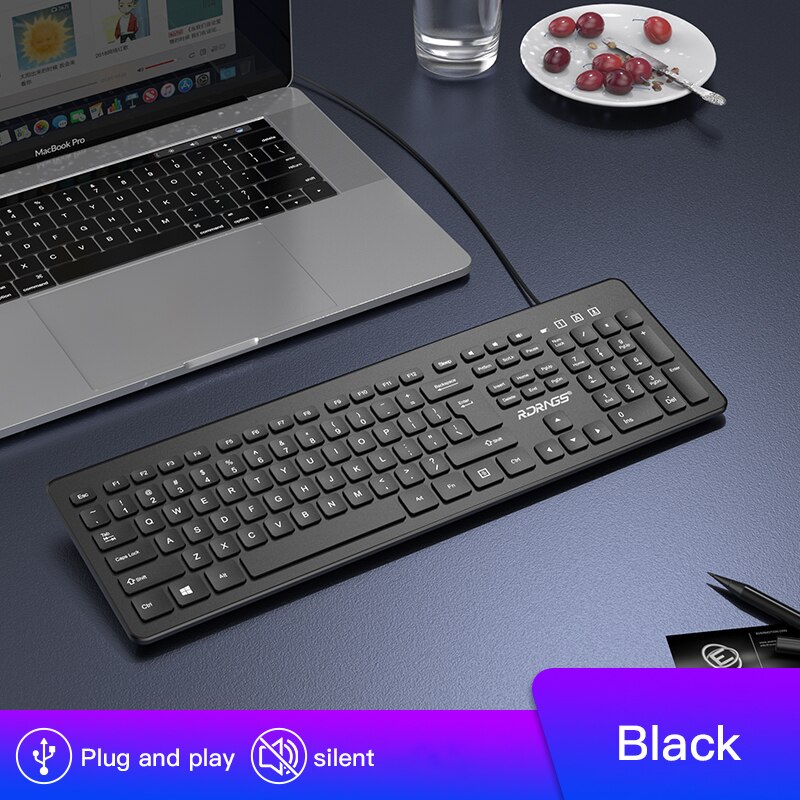 2.4g draadloze multimedia toetsenbord en muis mini usb ergonomische mute optische toetsenbord muis combo set voor notebook laptop mac pc: Bedraad toetsenbord zwart