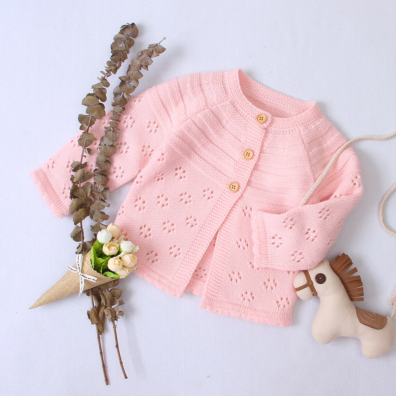bébé filles automne hiver Cardigan chandails enfant en bas âge boutonné creux points fleur tricoté vêtements d'extérieur
