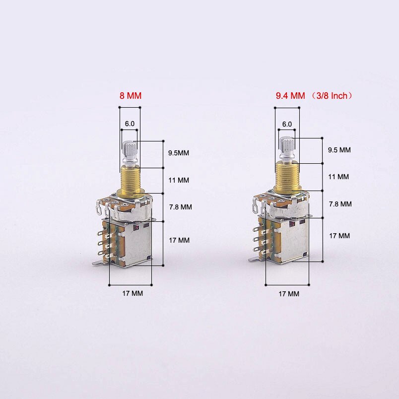 【Made in USA】1 Piece Brass Shaft Push Push Pot Potentiometer For Electric Guitar A250K/B250KA500K/B500K