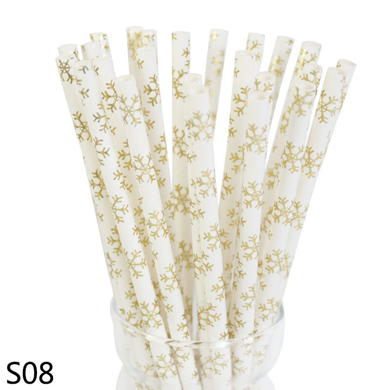 25 stuks/partij kerstversiering sneeuwvlok papieren rietjes diy kerst bruiloft verjaardag feest decoratie wegwerp drinkrietjes: S08