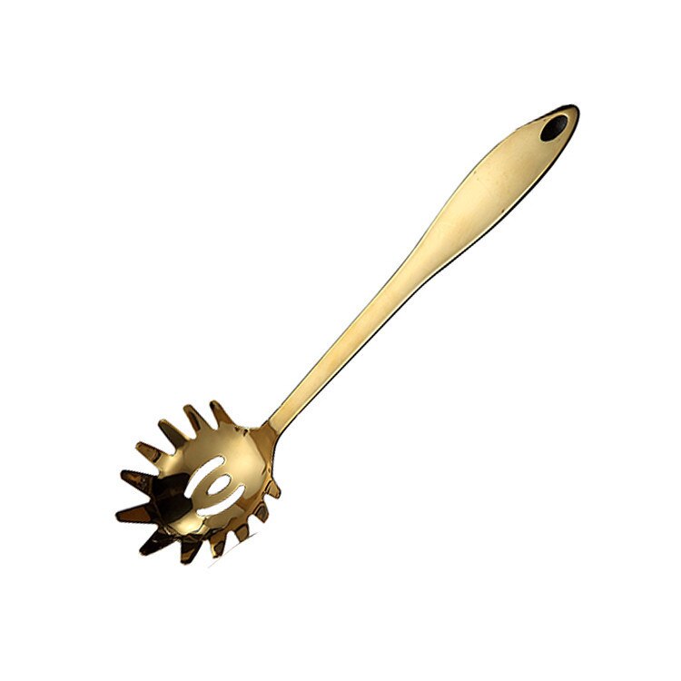 1pc guld titanium rustfrit stål køkkenredskaber ske skeovn køkkengrej køkkenredskaber cocina utensilios spatel slev køkkenudstyr: Hvidflue