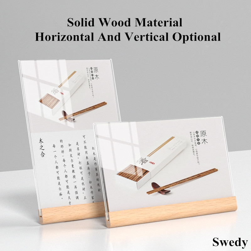 A5 148X210MM L Shape Wood Base Acrylic Sign Holder Stand Table Menu Paper Card Holder Photo Picture Frame