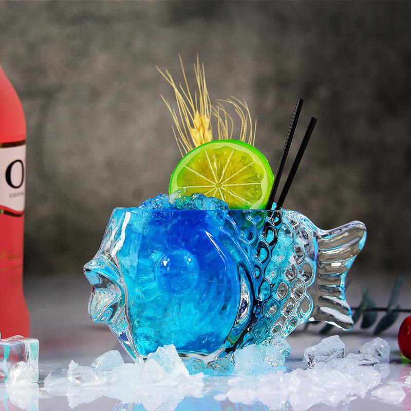 3d gjennomsiktig fisk form bar cocktail glass parti tykk tung deilig smoothies bolle kopp kald drikke tiki glass krus