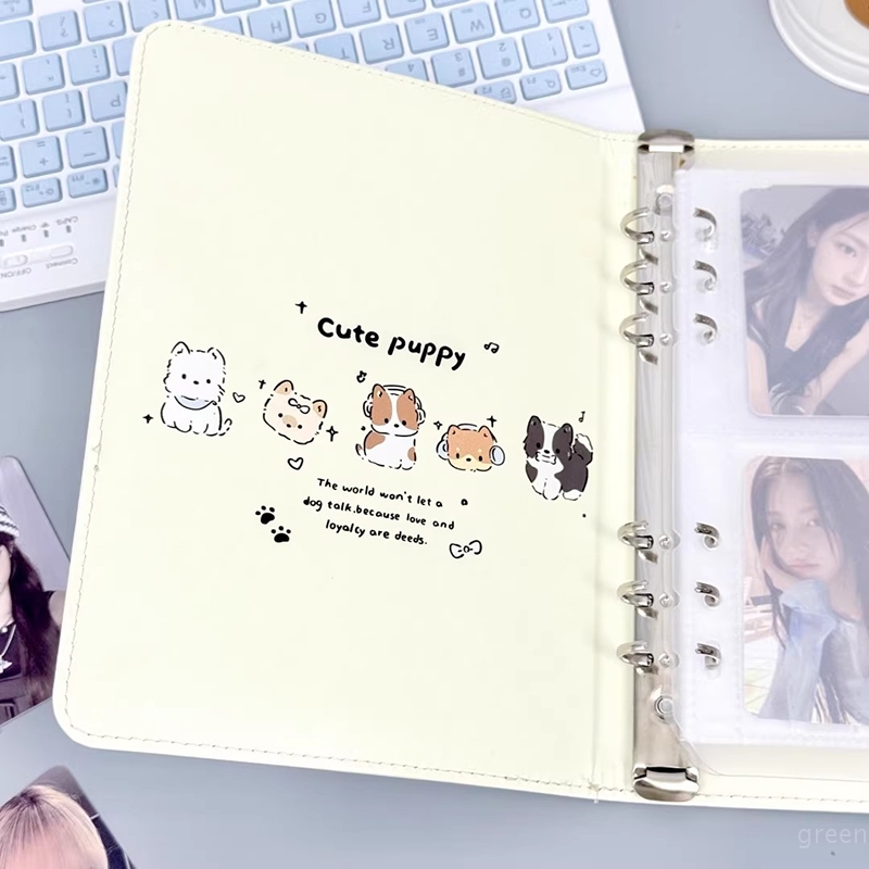 Album Photo en cuir PU, couverture de petit chien mignon, livre de rangement de photos Fangirl Star, livre de Collection d'album de reliure de carte idole de 3 pouces