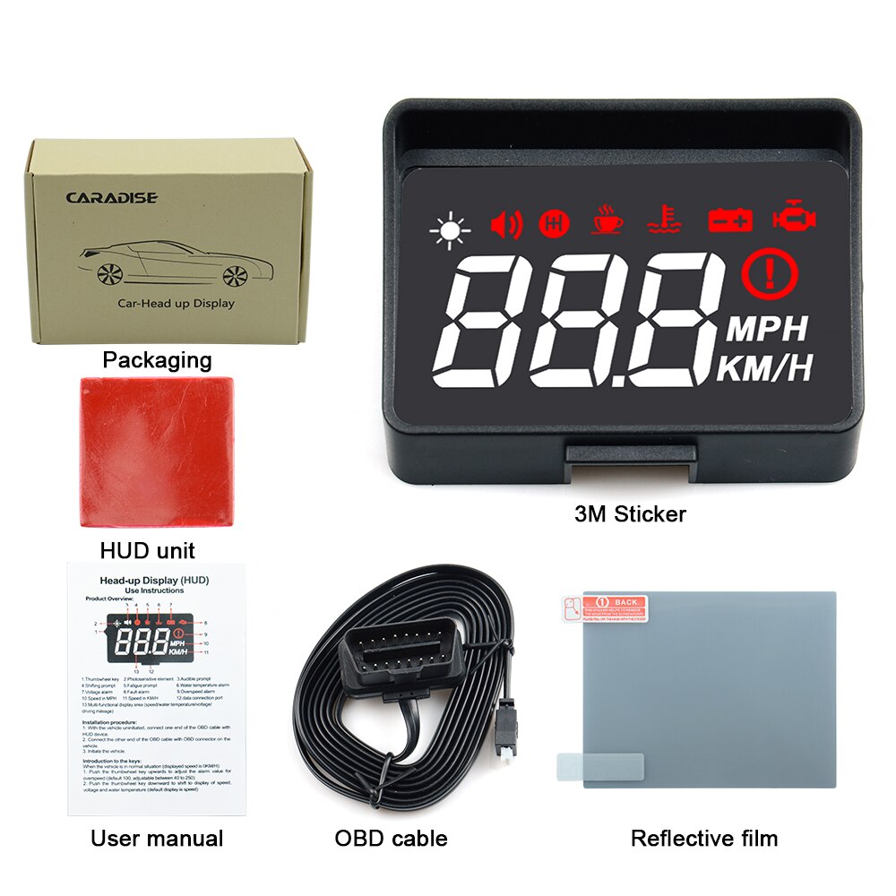 Car HUD Head Up Display A100s OBD2 II EUOBD Overspeed Warning System Projector Windshield Auto Electronic Voltage Alarm