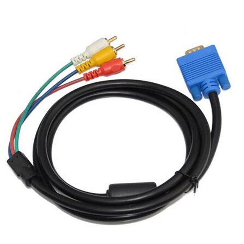 VGA Male Plug 15 pin to 3 RCA Audio AV Cable Adapter for HDTV PC DVD-5FT Cables