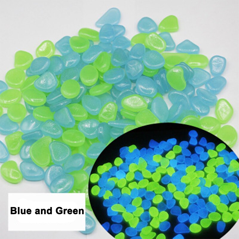 100 stuks lichtgevende kiezels voor in de tuin, lichtgevende stenen, stenen voor looppaden, tuinpaden, patio's, gazons, tuindecoratie, lichtgevende stenen: Blauw en groen