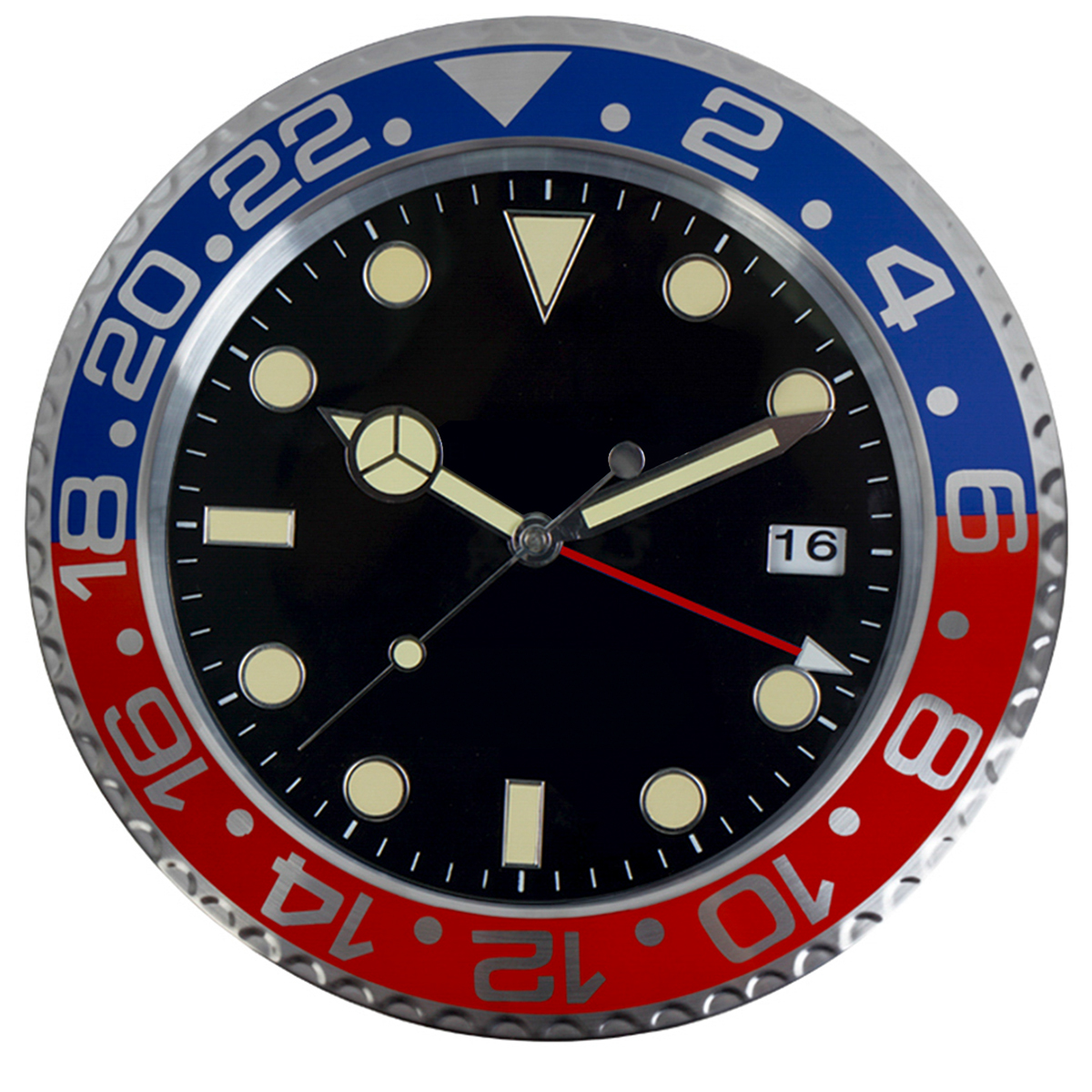 1 st 13 inch luxe creatieve metalen wandklok, woonkamer en studeerdecoratie wandklok, fluorescerende wijzerplaat, batterijvrij