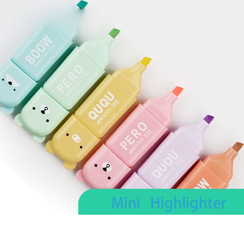 10 box/lot Mini Cute Bear Highlighter Kawaii 4/5/6 colors Drawing Painting Art Marker Pen School supplies Stationery