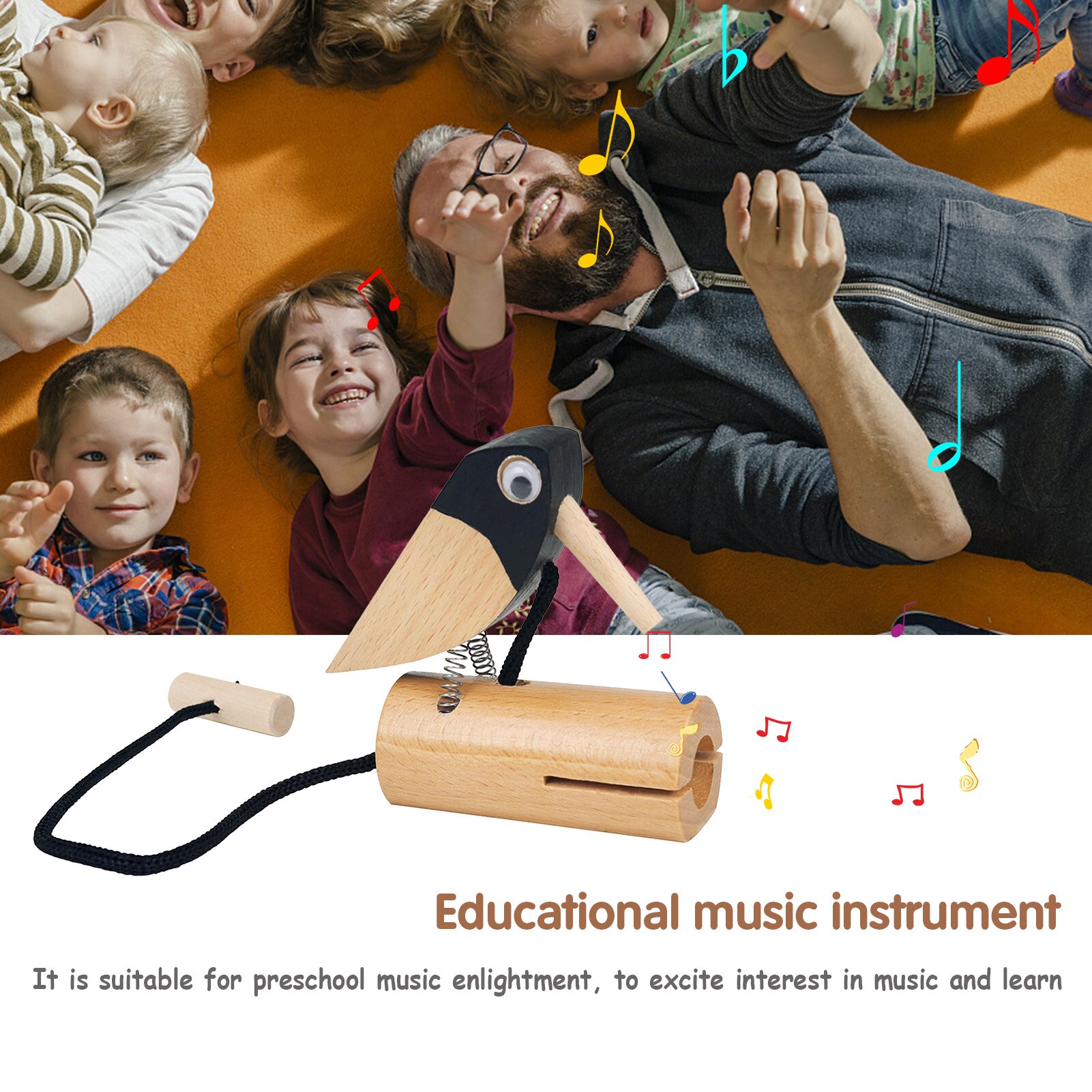 Pájaro tirador de madera de haya, pájaro carpintero, bloque de tono Musical, instrumento Musical de percusión