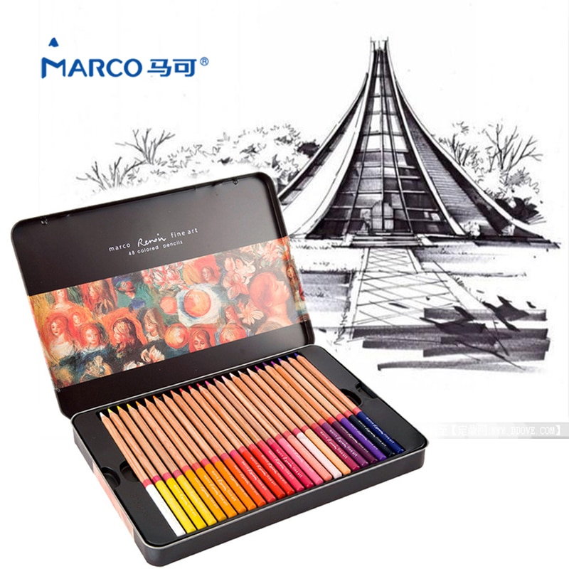 Marco Renoir Color Pencil 24/36/48/72 Drawing Colored pencils Metal box Color pencil Lapis de Cor School Supplies