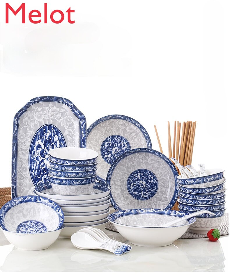 Jingdezhen – ensemble bol et baguettes simples, bol et assiette en céramique, vaisselle chinoise combinée 10