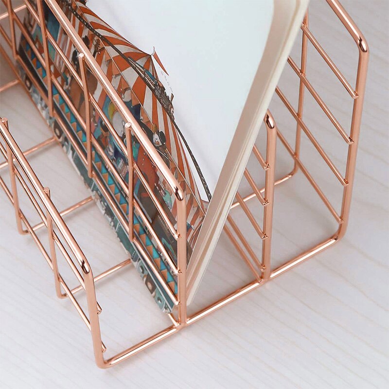 Mail Organizer, 3-Slot Mail Holder, Metal Wire Mail Sorter for Letters, Mails, Books, Postcards and More, Pack of 2, Rose Gold