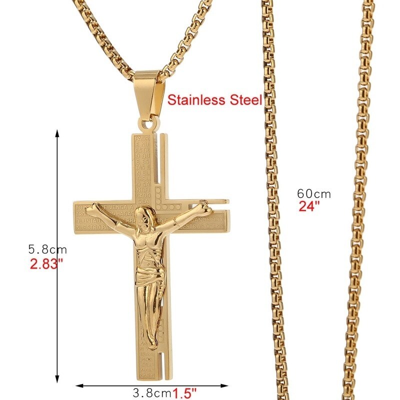 Ketting Jezus Christus Crucifix Mannen Ketting Gouden Kruis Religieuze Hanger Ketting Met Ketting