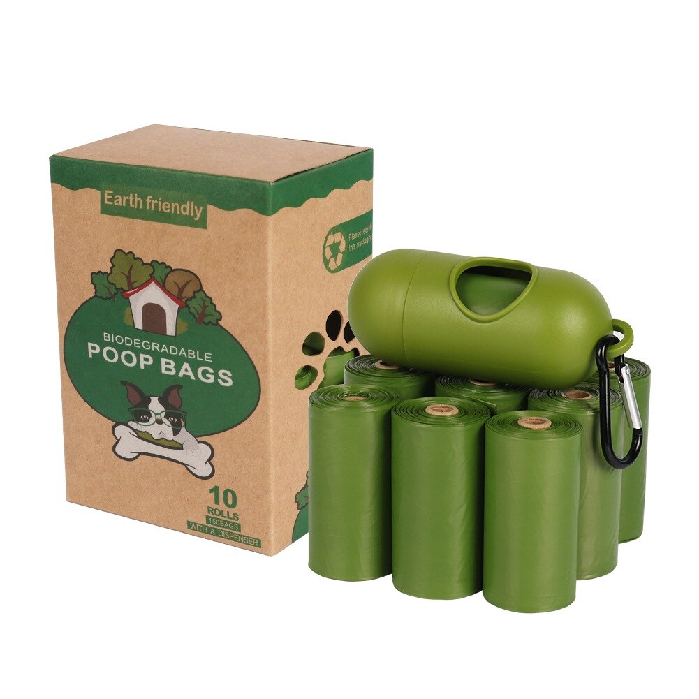 Pet Garbage Bags Corn Starch Biodegradable Dog Poo Bags Can Be Composted To Pick Up Poop Bags: 10 roll green