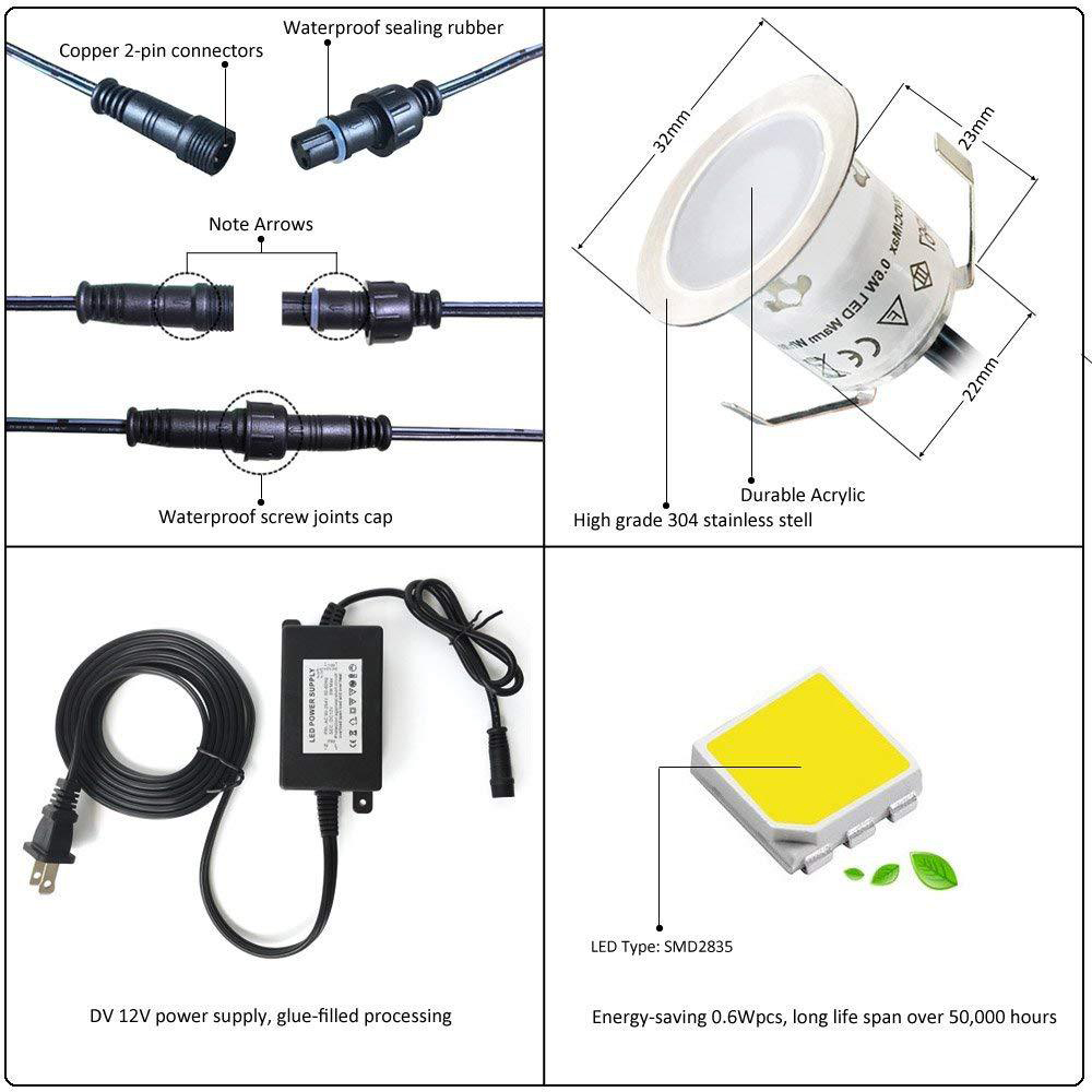 Luz LED de cubierta de 12V CC, lámpara subterránea de paisaje de jardín, blanco cálido/blanco Natural, foco LED impermeable EU/US/UK/AU, 16 Uds.