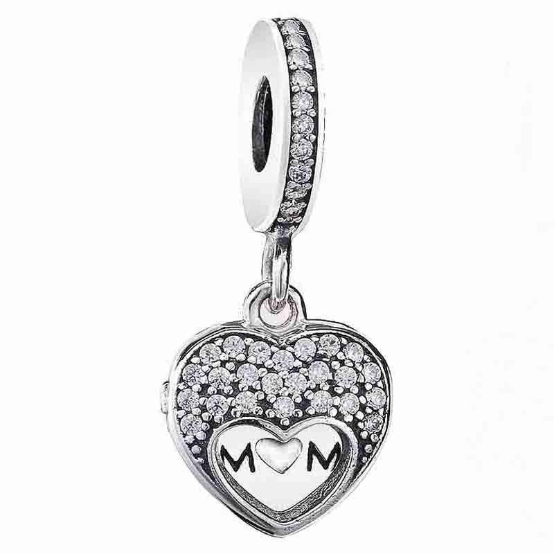 2019 100% Sterling Silver Classic Incastro Cuore-a forma di Cuore-a forma di Ciondolo In Argento con Cubic Zirconia FAI DA TE Del Pendente Dello Smalto: 2107