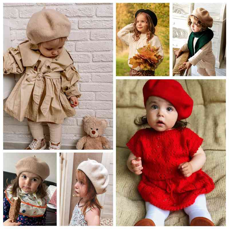 Béret en laine pour bébé fille, chapeau de peintre de Style britannique, couleur unie, mignon pour enfants, automne et hiver