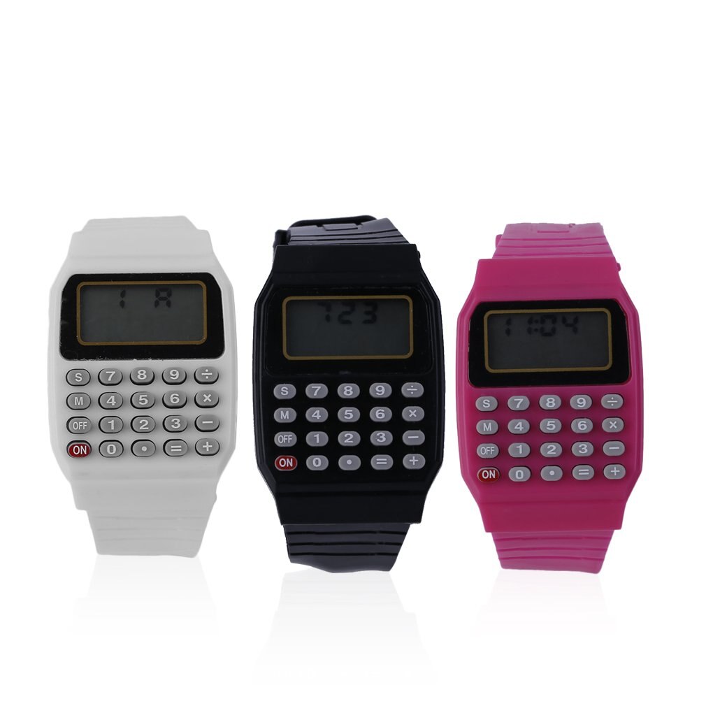 Praktische kinder-studentenrekenmachine, digitaal sporthorloge, effen kleur, siliconen, comfortabel te dragen rekenmachine, polshorloge voor kinderen