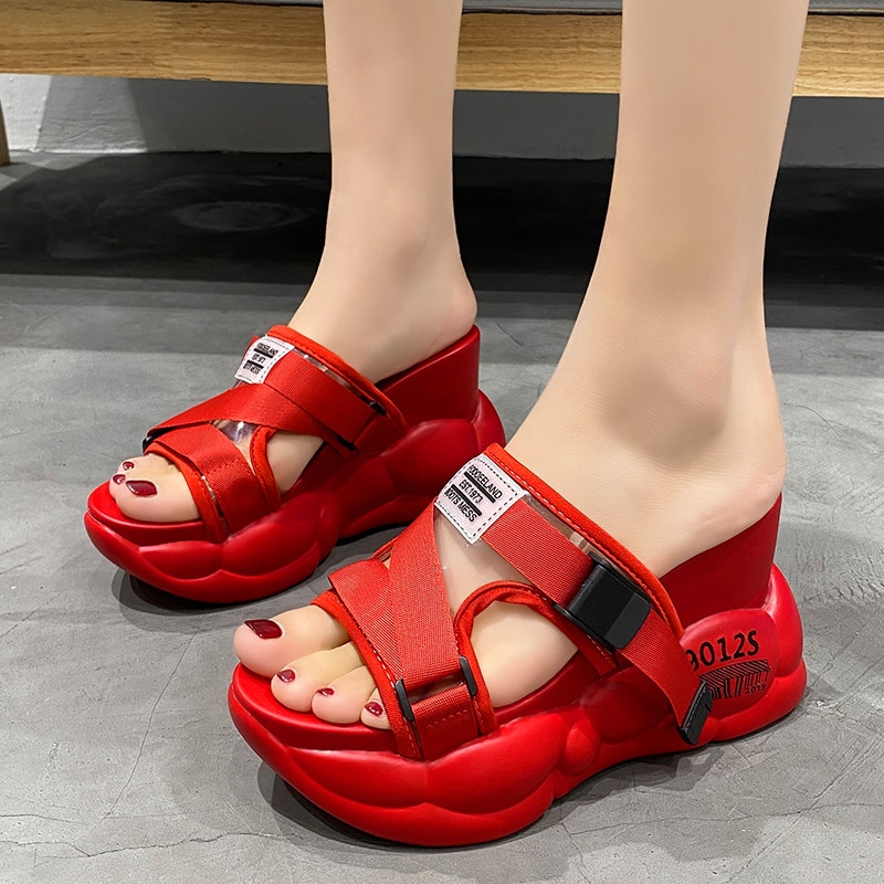 Kvinnor sommar utomhus flip flops chunky platå sandaler öppen tå andas tjock sula tofflor vita strandskor kvinna