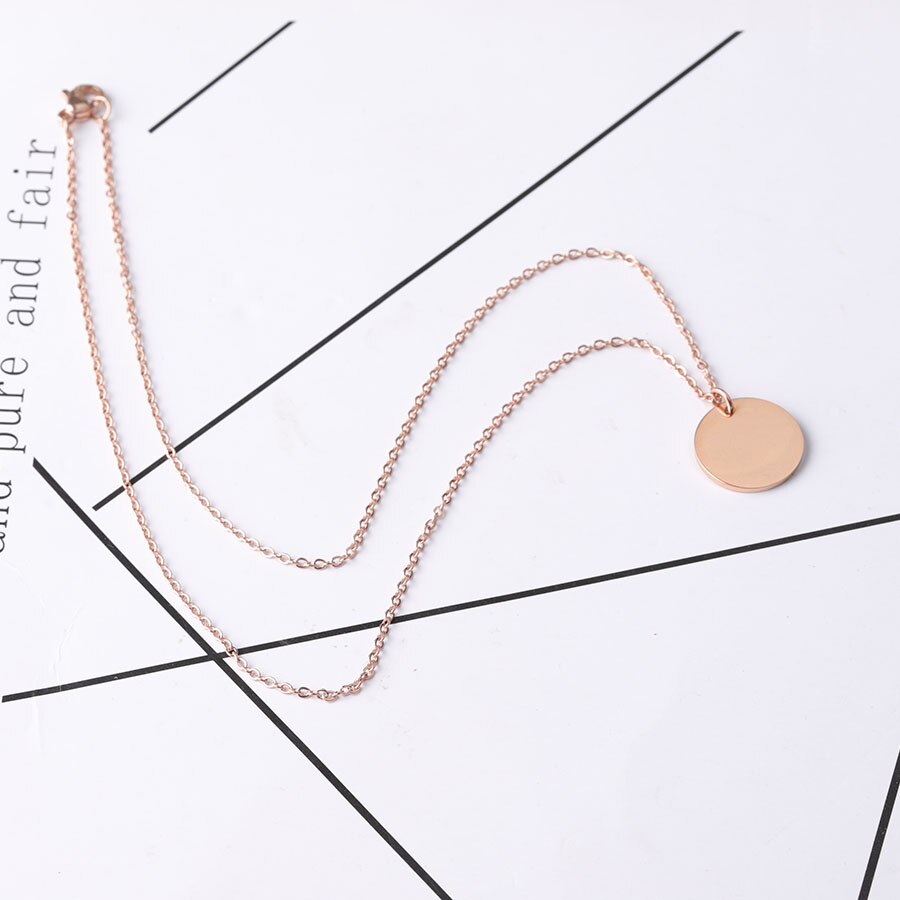 Fnixtar 5 Stks/partij 45Cm Rvs Spiegel Polish Ketting Pvd Plating Ronde Schijf Hanger Neckalce Voor Vrouwen Mode sieraden