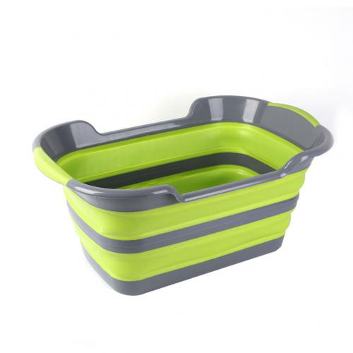 Folding Baby Shower Bathtub Portable Silicone Pet Dog Bath Tubs Accessories Collapsible Laundry Storage Basket Safety Security: Gray Green no Hole