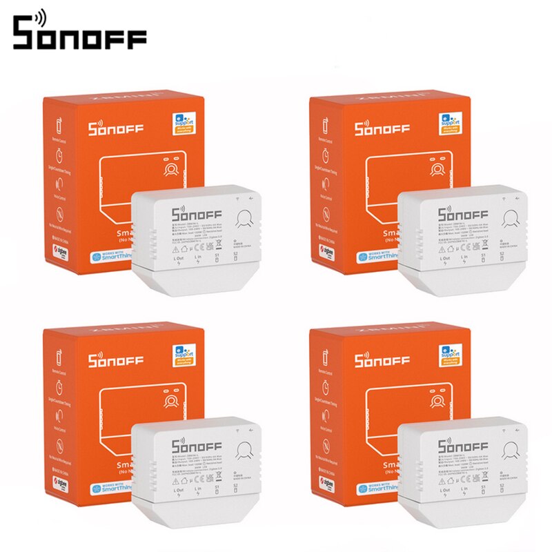 Sonoff ZBMINI-L Zigbee Mini Smart Switch 2 Way Control Wireless Switch No Neutral Wire Required, Support Ewelink APP Alexa Alice: 4PCS