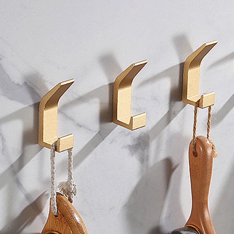 Gancho Doble para ropa de baño, perchero para bata de dormitorio, accesorios de cocina para sala de estar, color blanco y negro, sin perforación: Gold 3PCS