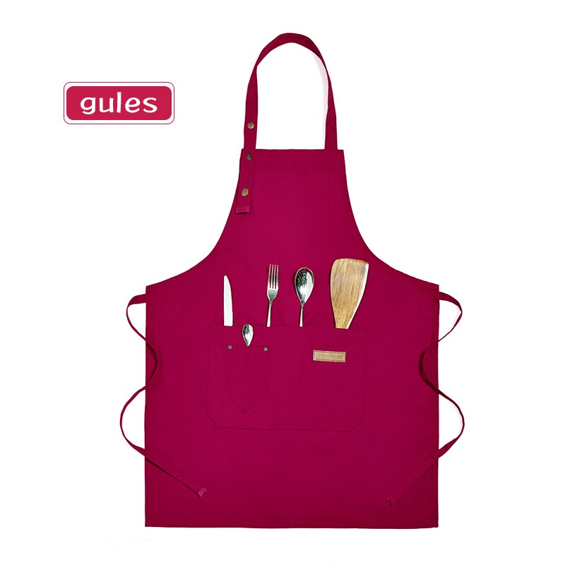Tablier en toile réglable et résistant à l'usure, unisexe, pour chef, restaurant, barbecue, café, boulangerie, salon de coiffure, fleuriste, serveur: Rouge