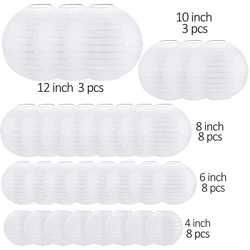 30 Pcs 4 inch-12 inch White Paper Lantern Chinese Lanterne Papier Lampion Wedding Party Halloween Christmas Event Hanging Decor