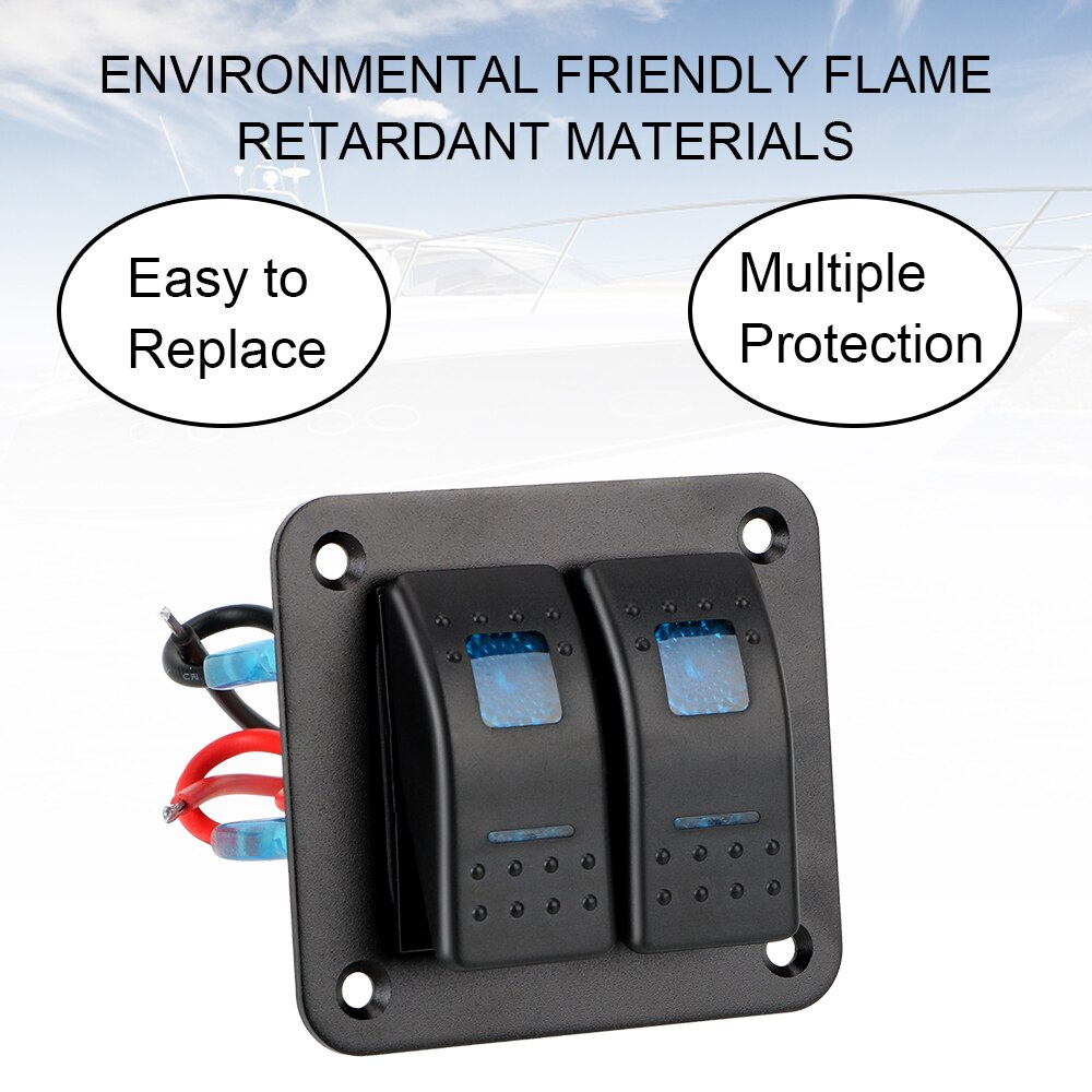 2 Gang Rocker Switch Panel for Car Marine Camper Caravans Travel Trailer LED Waterproof Switch Panel Circuit Breaker 12-24V