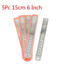 5 unidades de regla recta de Metal de 15cm y 6 pulgadas de acero inoxidable regla recta de precisión de doble cara Material de Oficina de Aprendizaje suministros de dibujo