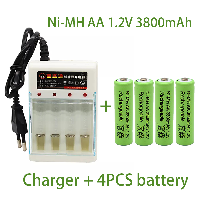 Nuova batteria AA 1.2V 3800mAh batteria ricaricabile Ni-MH per batterie ricaricabili con telecomando giocattolo caricabatterie AA 1.2V: Rosso