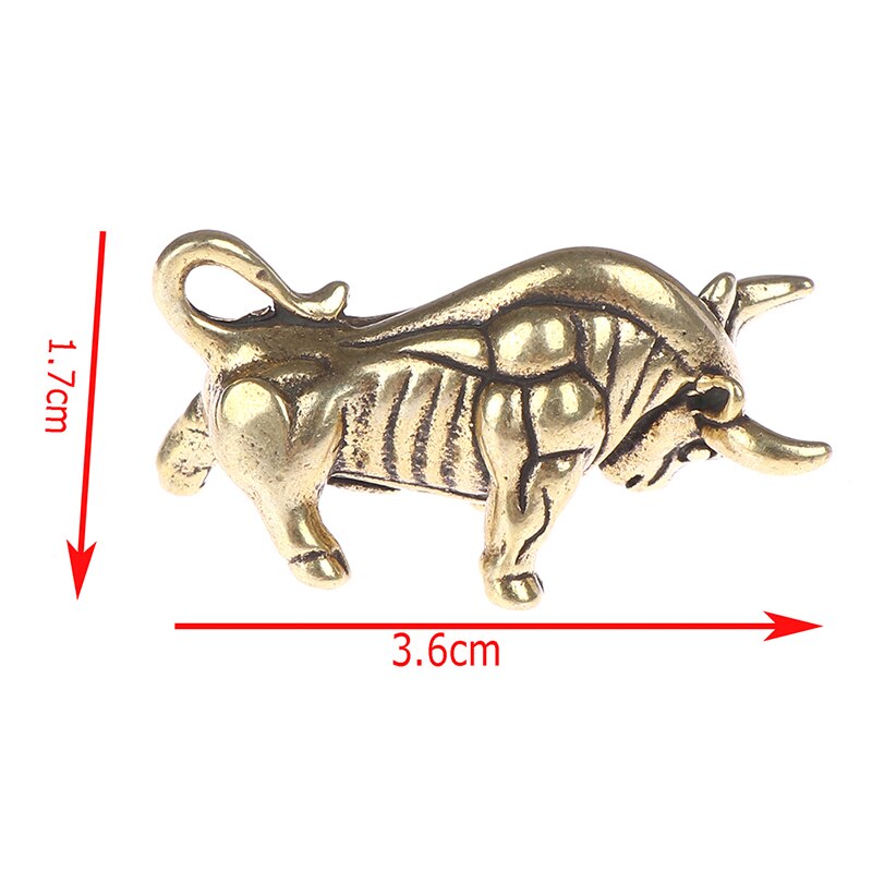 Mini Portable Retro Brass Wall Street Bull Statue Sculpture Home Office Desk Decorative Ornament Keychain Ornament Hand Toy