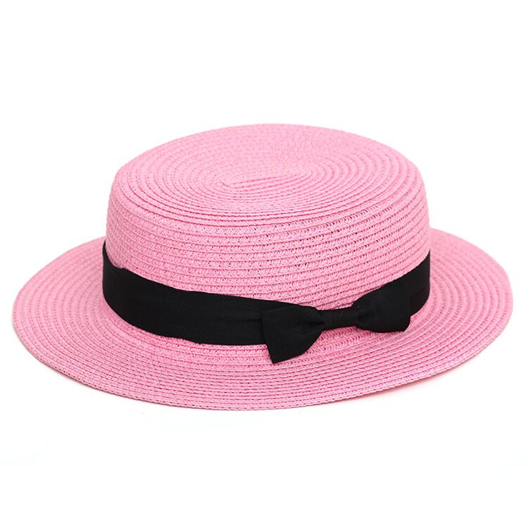 Dames Platte Boog Strooien Hoed Zomer Zonnehoed Voor Vrouwen Meisjes Casual Beach Fedora Hoed: pink / adult size