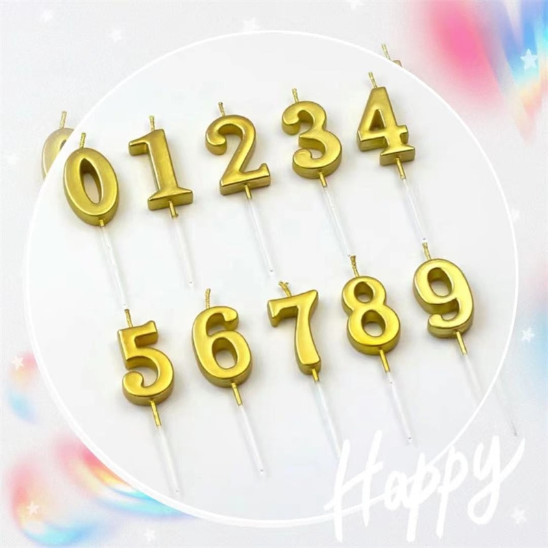Gold Number 0-9 Happy Birthday Cake Candles Cake Top Decorating Tools Decor Candles DIY Wedding Home Party Decor Number Candle