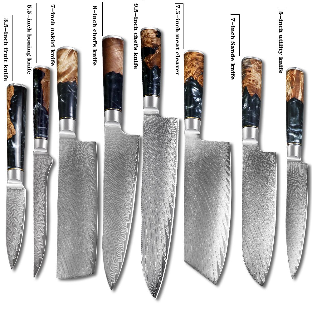JUMCSONG 1-8 Piece Kitchen Knife Set Damascus Steel Chef Bread Peeled Santoku Sharp Nakiri Cook Kitchen Knife