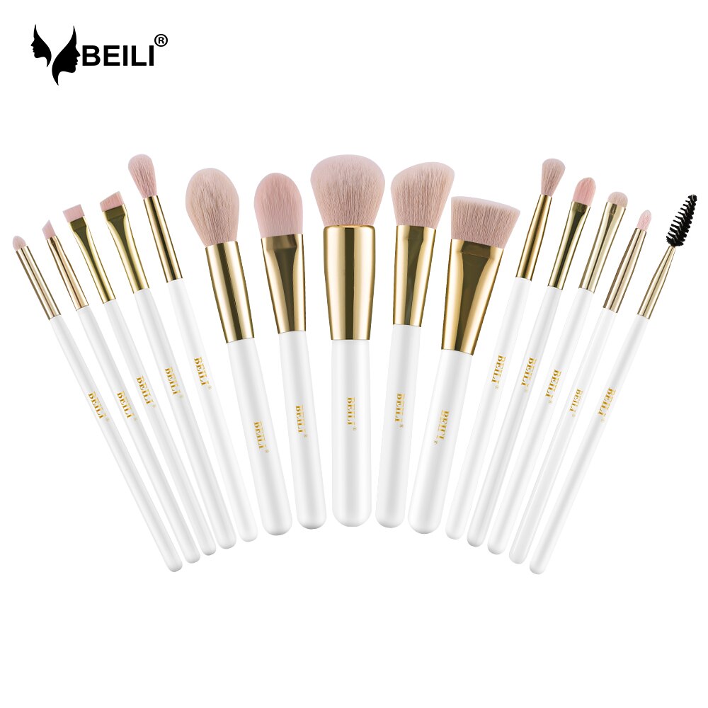 Beili Parel Wit Goud Professionele Synthetische Make-Up Kwasten Set Foundation Concealer Wenkbrauw Vegan Make Up Borstels: W15