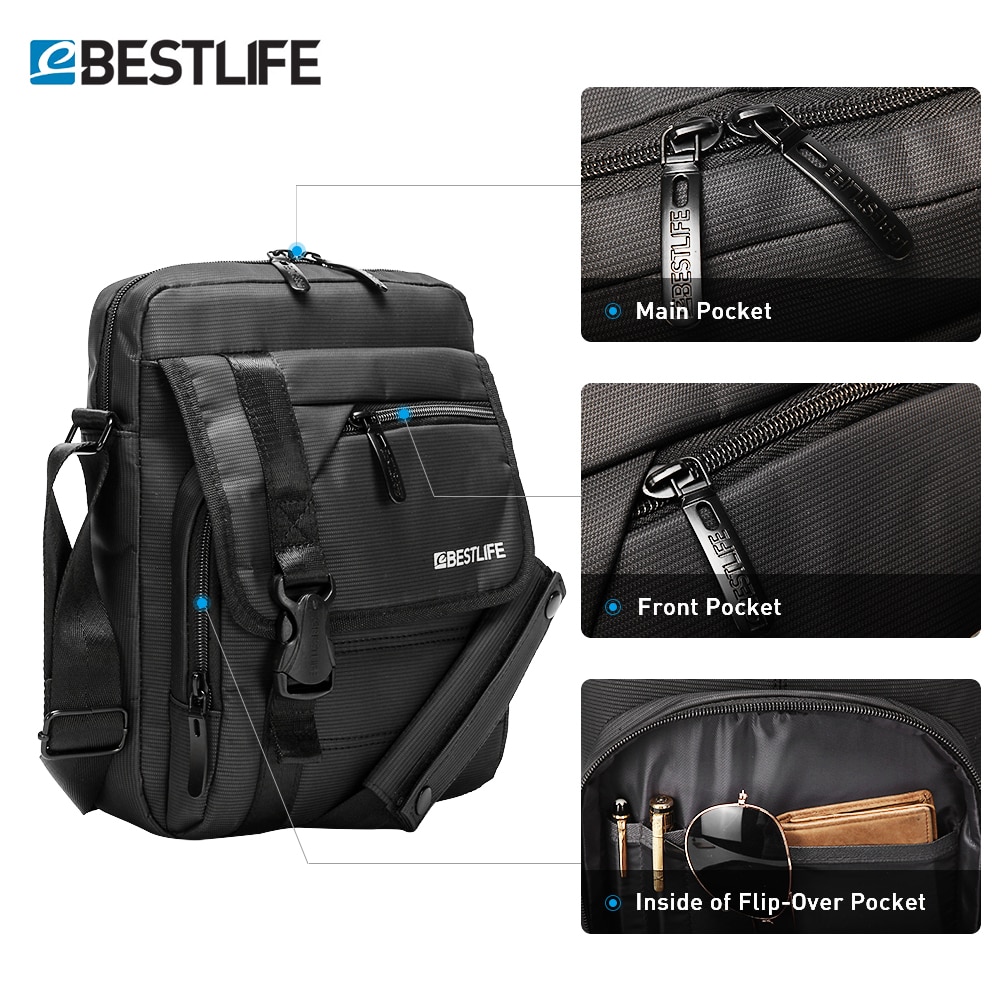 BESTLIFE Men's Crossbody Bag 10.2” Shoulder Messenger Bag Tablet Small Bag for Boy Men AntiTheft Portable Waterproof Handbag 6L