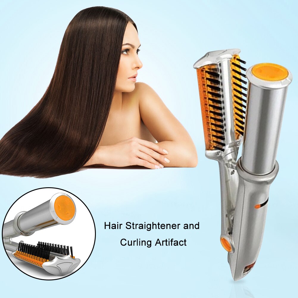 2 in 1 hårkrølle og glattejern twist twist hair styler kam børste justerbar temperatur rulle hår glattejern