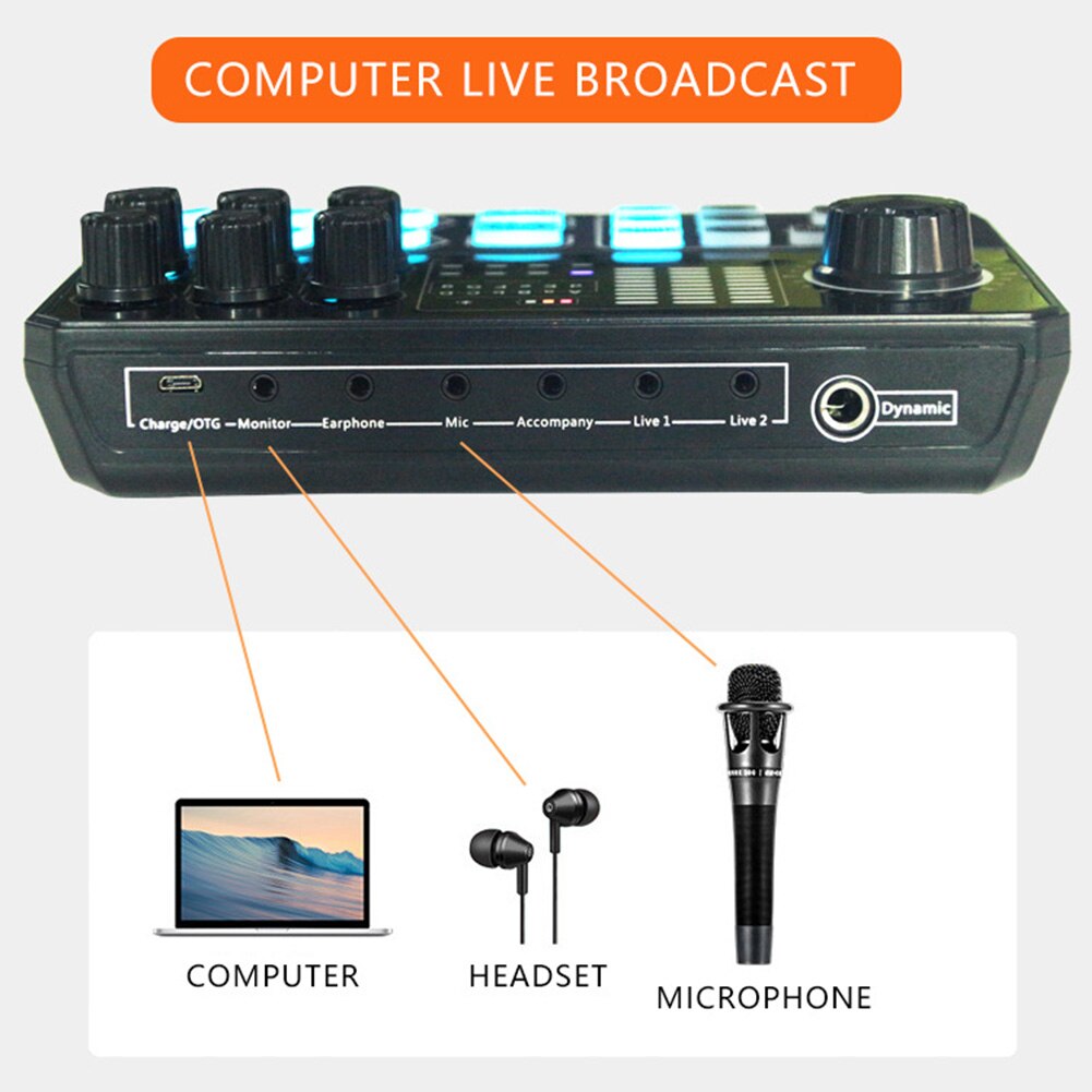 Music Recording Bluetooth5.0 Compatible Phone External With Effects Universal Live Sound Card Voice Changer Multifunctional