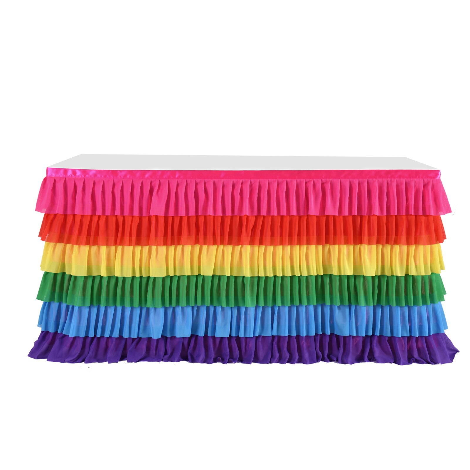 6 Layer Tulle Table Skirt Tutu Table Skirts Tableware Rainbow Baby Birthday Party Decorations Banquet Wedding Home Party Supply: 6FT