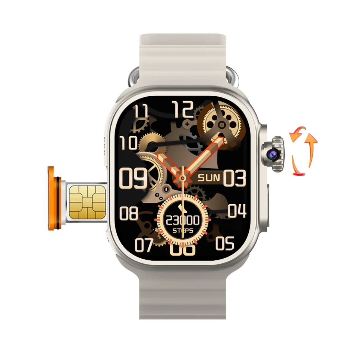 Scheda SIM di rete Android Smartwatch S9 Ultra 4G da 2,2 pollici Amoled 180 ° Fotocamera rotante GPS WIFI Chiamata globale Smart Watch da uomo Ultra 5G: M / WHITE